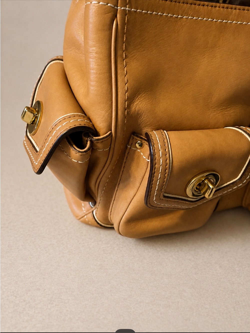 Coach Tan Leather Shoulder Bag with Front Pockets - Picture 2 of 6